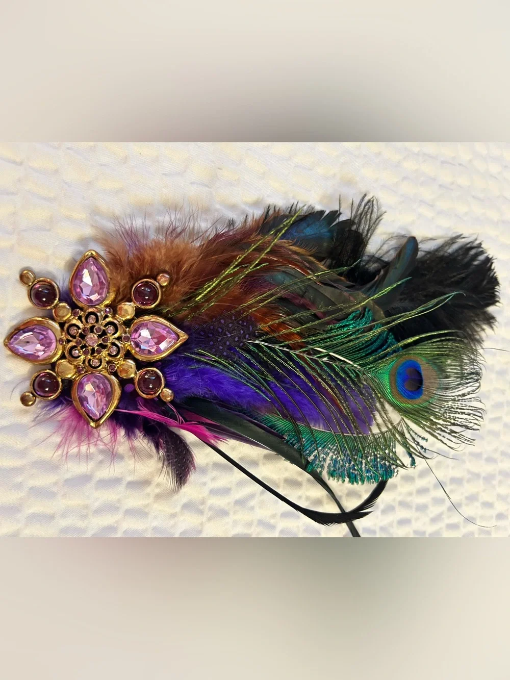 Decorative Feather Hat Pin- Purple Accent Vintage Pin